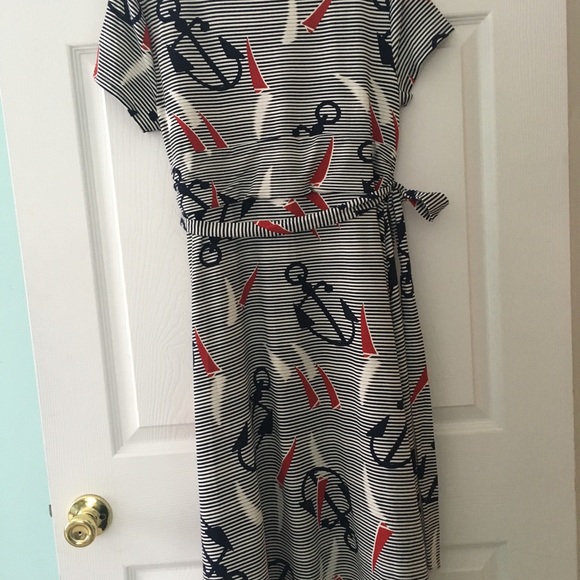 New Talbot’s Nautical Print Faux Wrap Dress - Picture 2 of 7